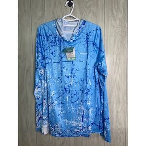 WELIGU Long Sleeve Hoodie Sun Protection Shirt UPF 50+ Blue Splatter XL